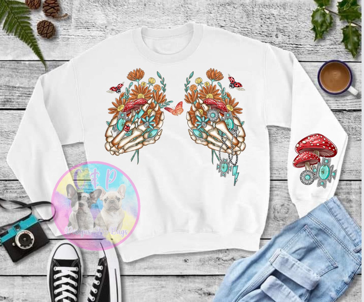 Spring Skeleton hand t shirt or crew