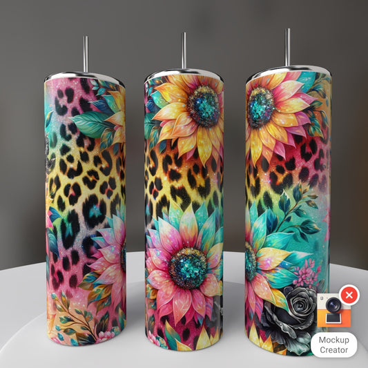 Leopard sunflower tumbler