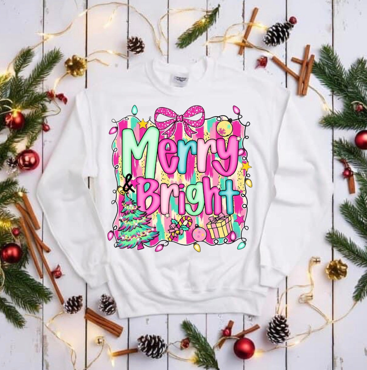Merry & Bright christmas t shirt or crew