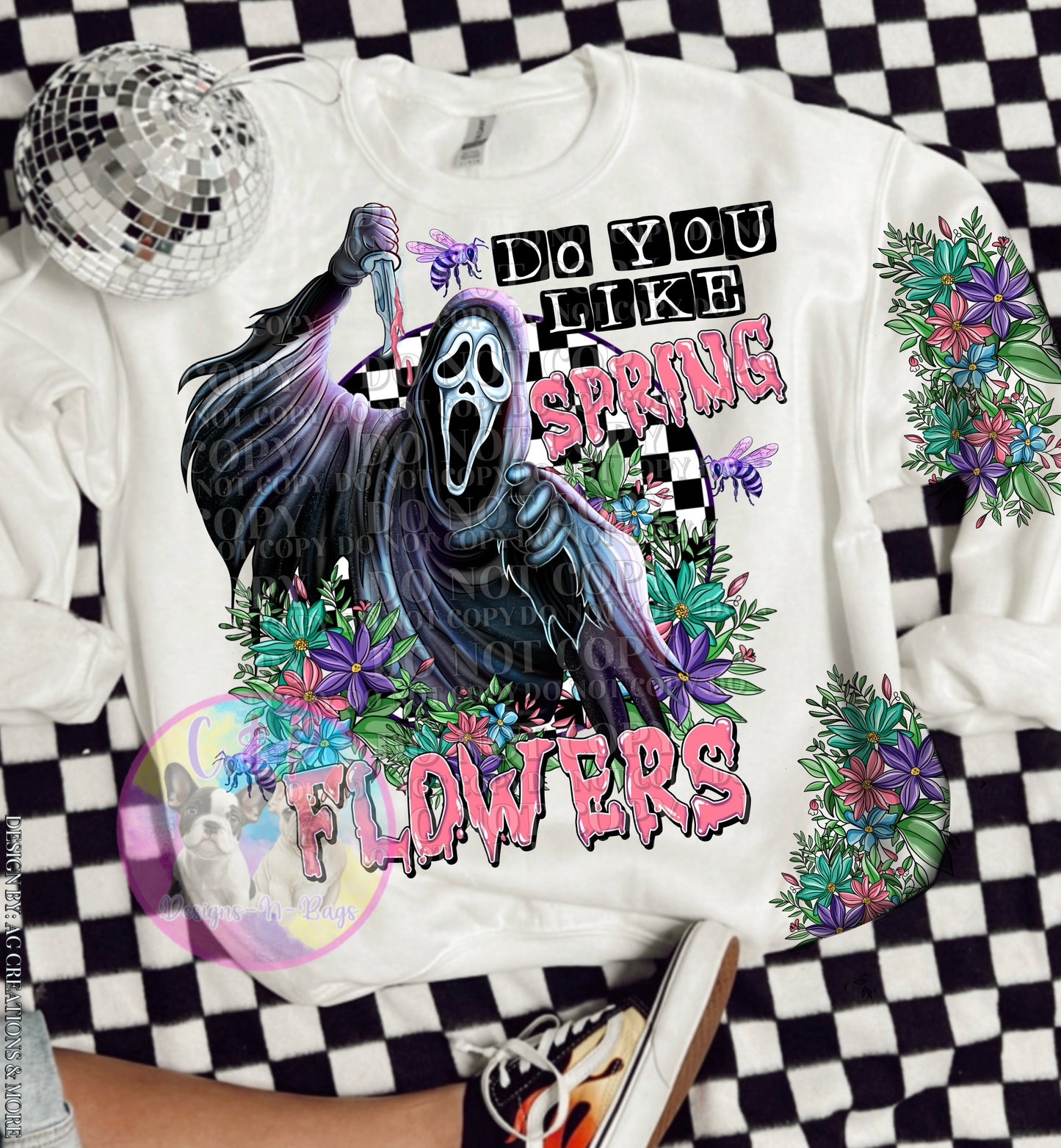 Do you like spring flowers ghost face t shirt or crew