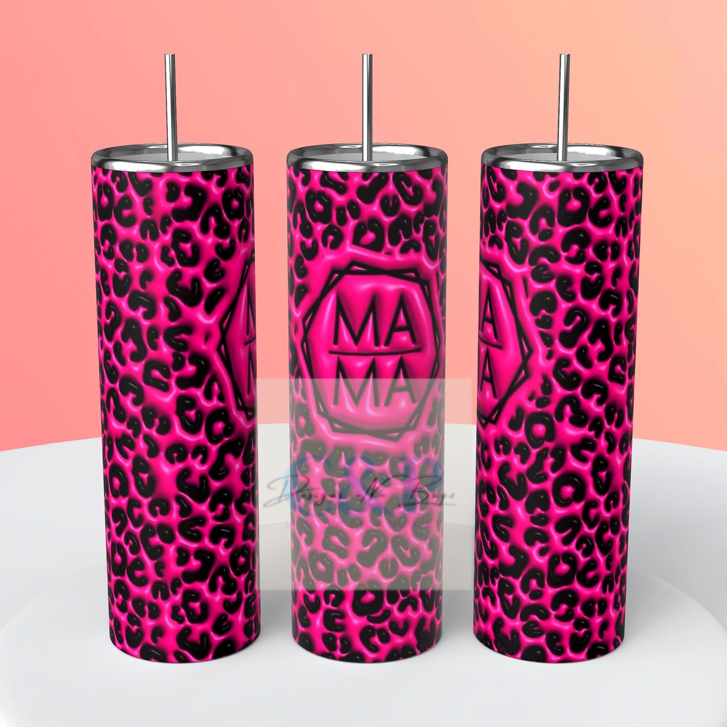 3d mama pink leopard tumbler