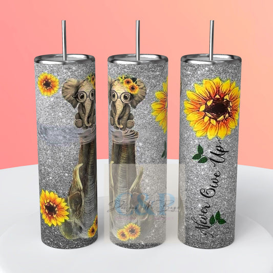 Never give up elephant tumbler