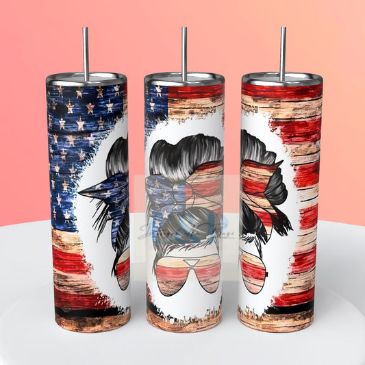 Messy bun flag tumbler