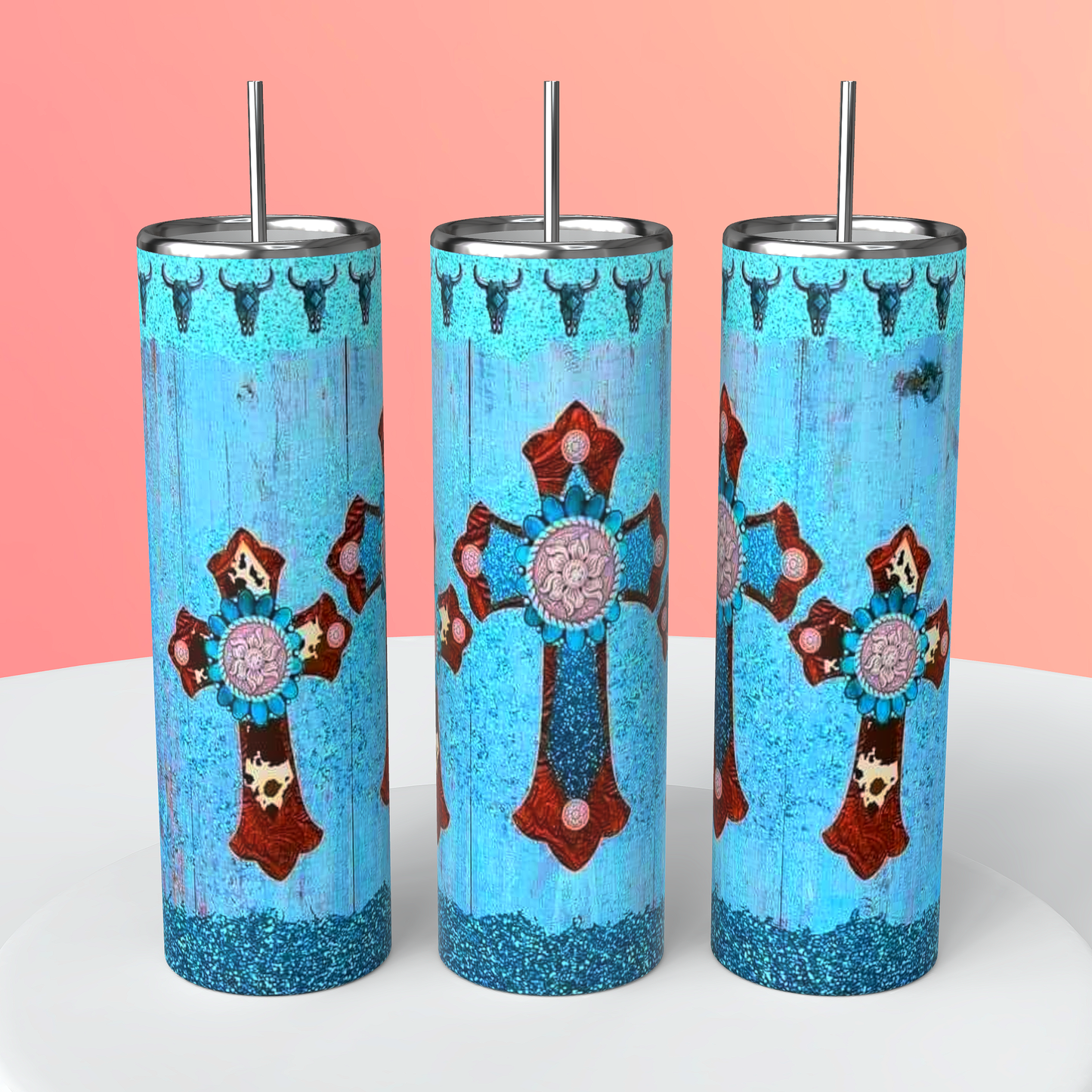 Turqoise cross western tumbler