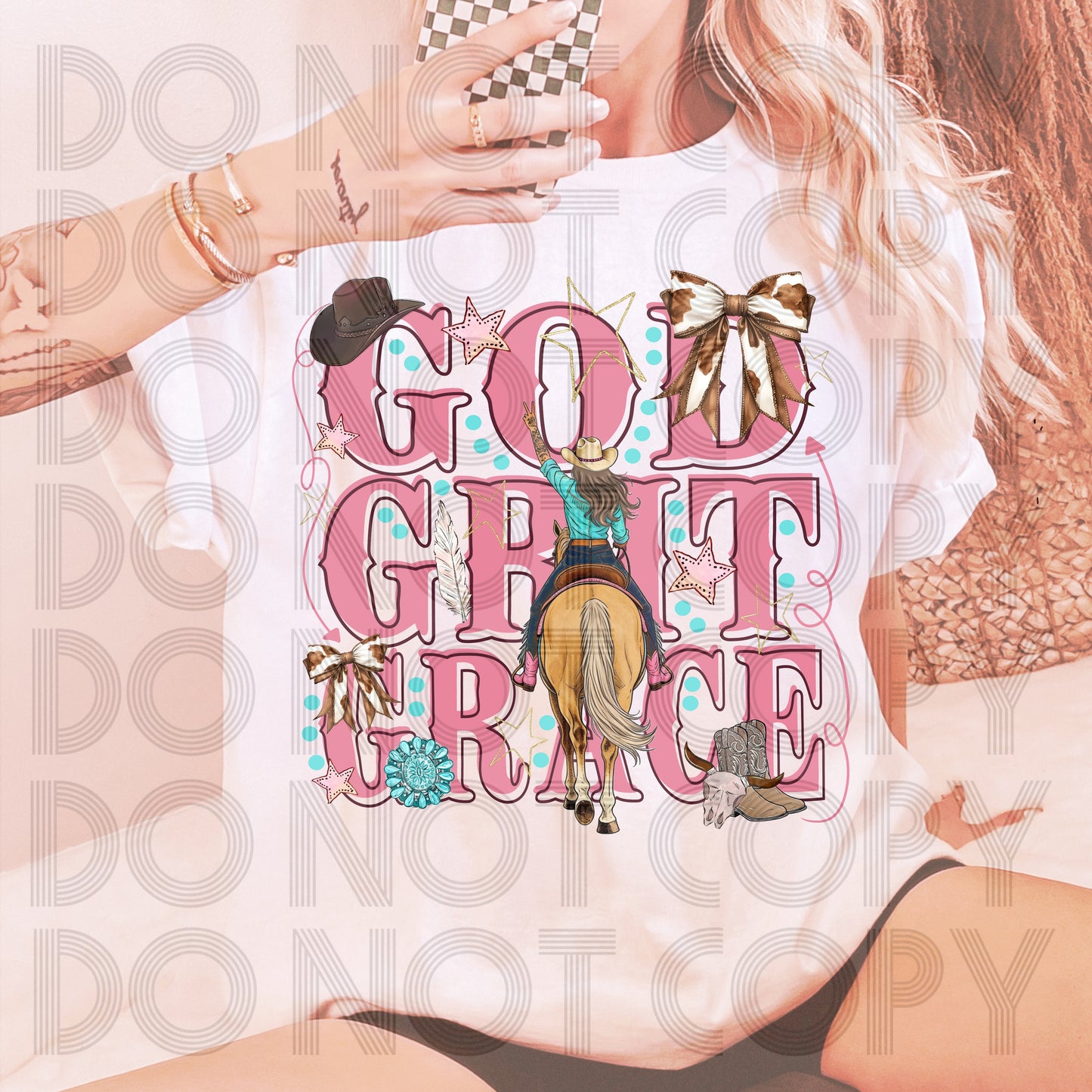 God, Grit & Grace horse girly t shirt or crew