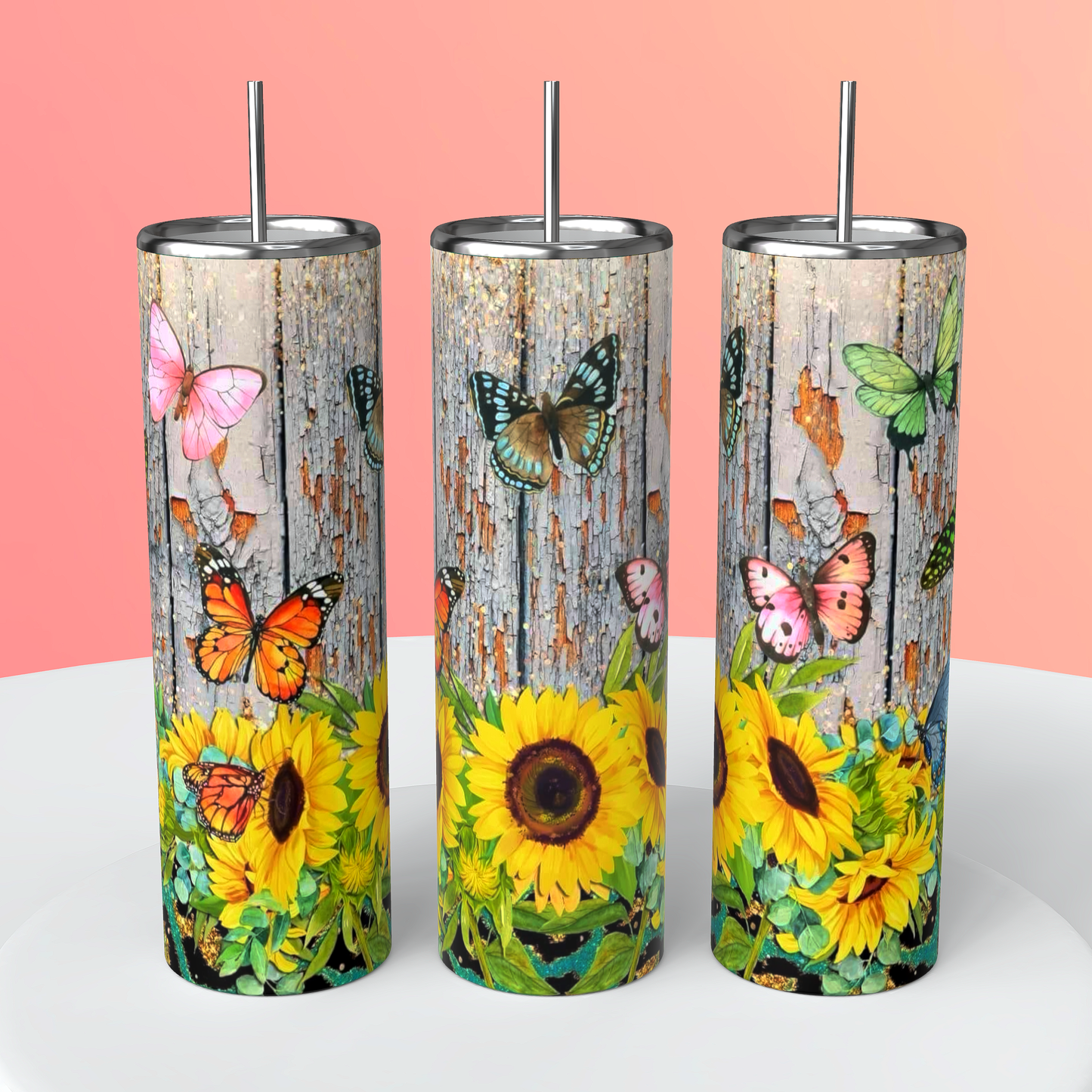 Butterfly sunflower tumbler