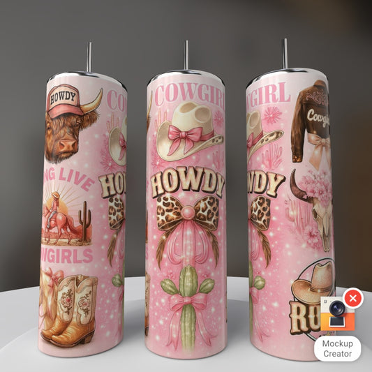 Pink cowgirl tumbler