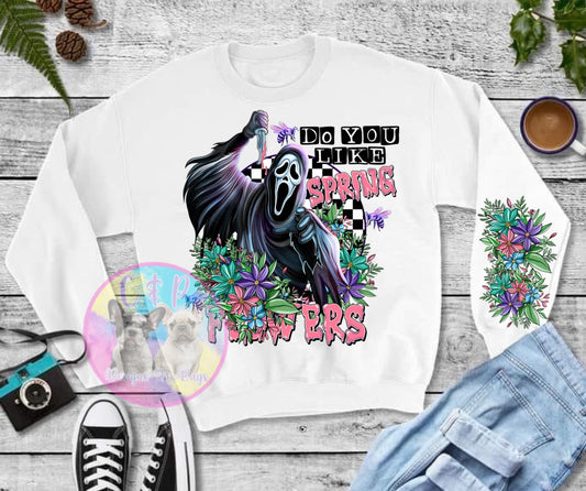 Do you like spring flowers ghost face t shirt or crew