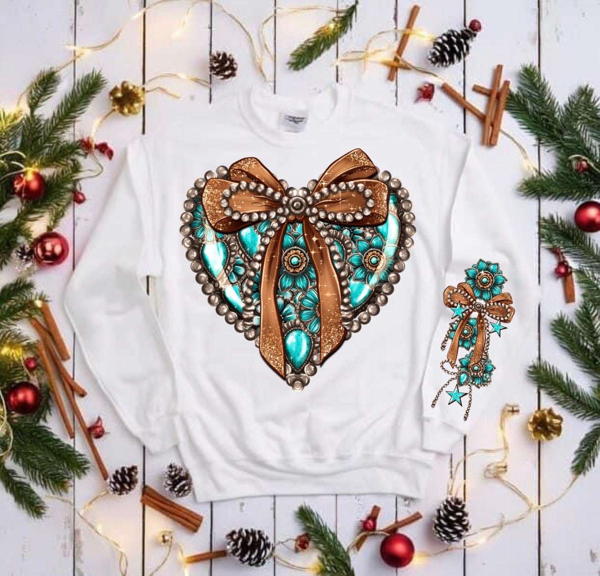 Leather bow & heart t shirt or crew