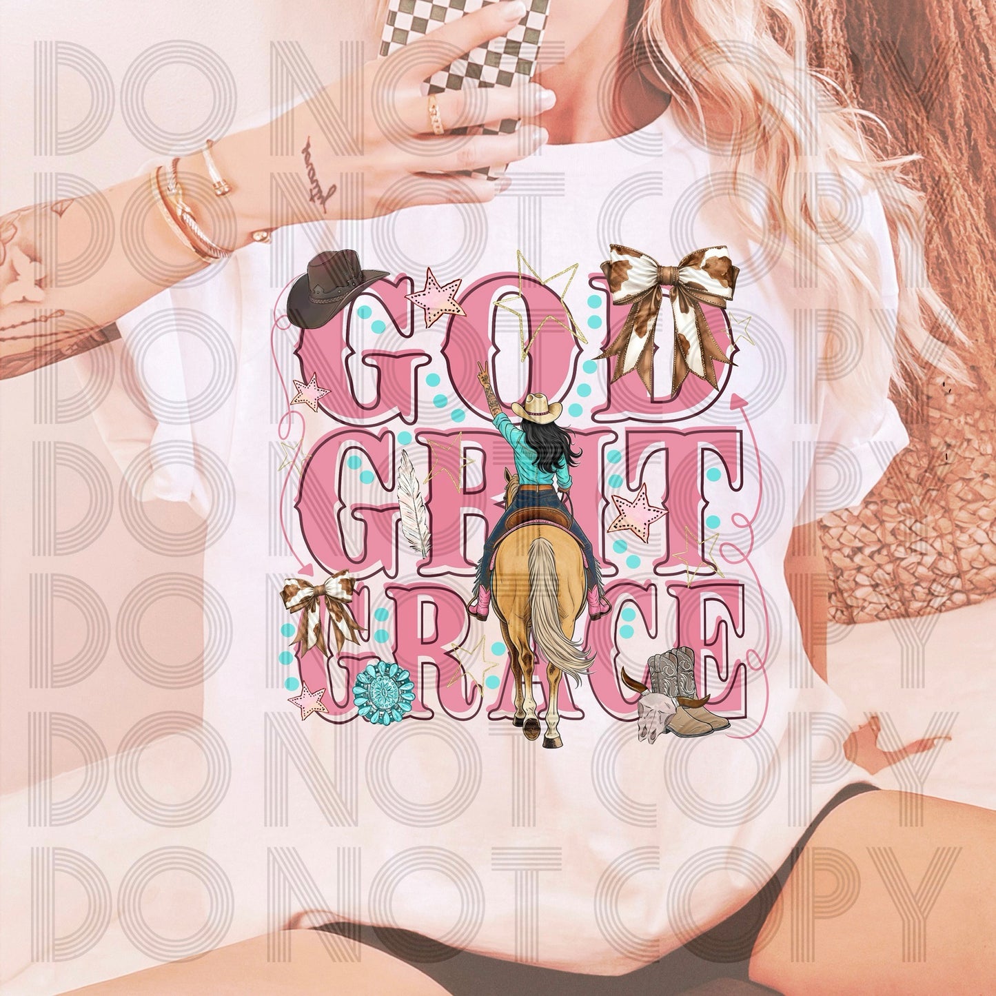God, Grit & Grace horse girly t shirt or crew