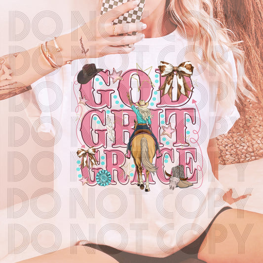 God, Grit & Grace horse girly t shirt or crew