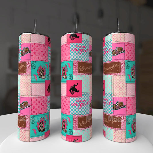 Pink western wrangler tumbler