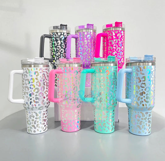 40oz holographic leopard tumbler-pre sale