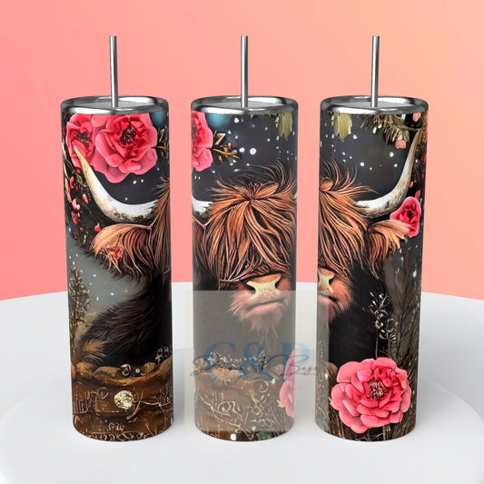 Highland cow flower tumbler