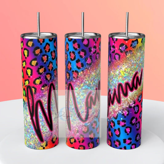 Colorful leopard mama tumbler