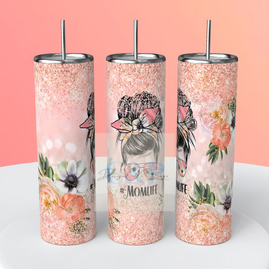 Flora messy bun mama tumbler